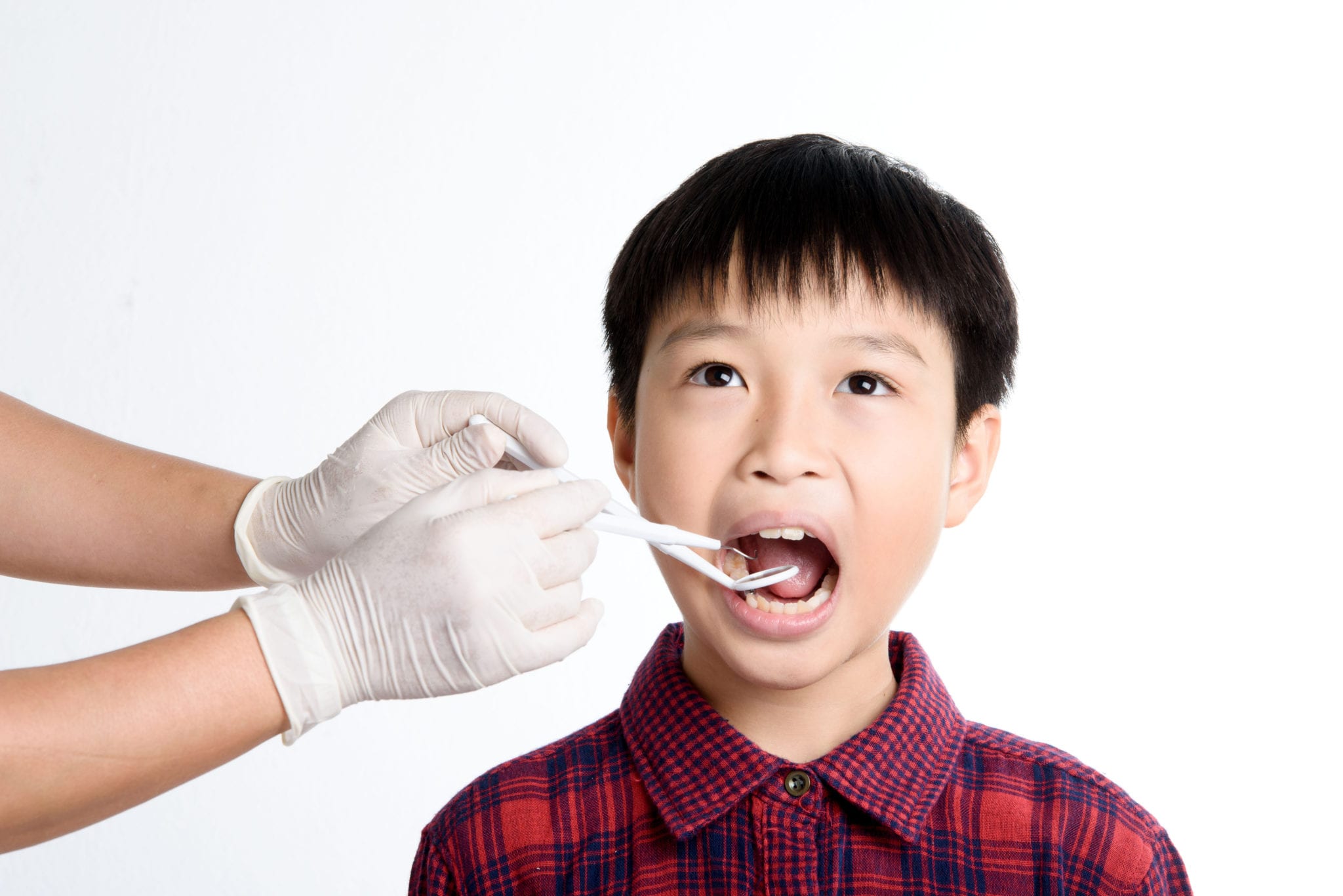 A Dentist inspecting the sealants on the child